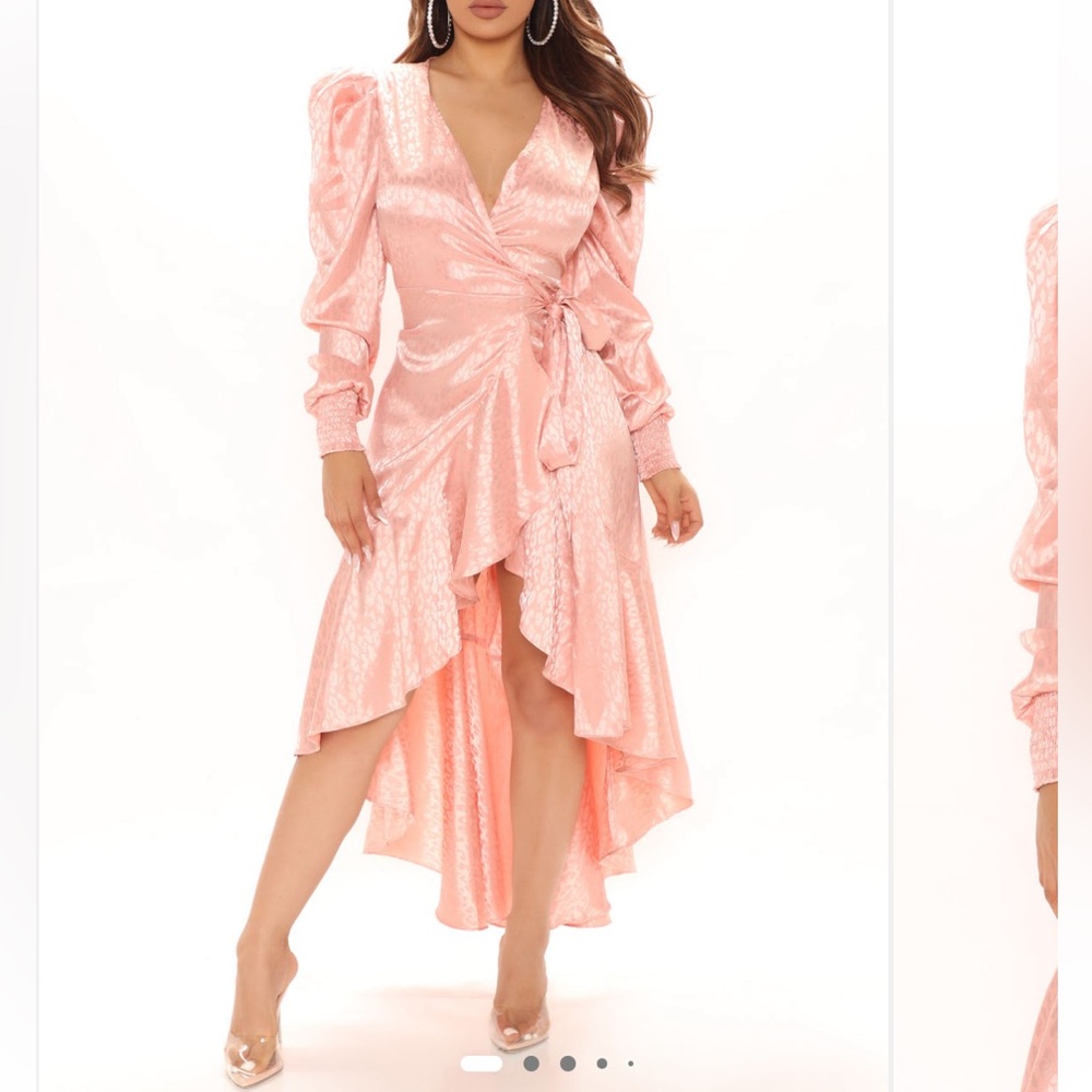 NWOT Fashion Nova size S Blush Pink Satin High-Low Wrap Dress